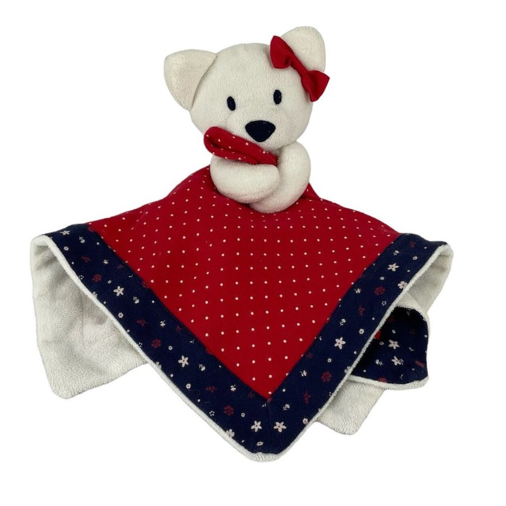 Gymboree White Teddy Bear 14" Lovey Red‎ White Blue Security Blanket Polka Dots